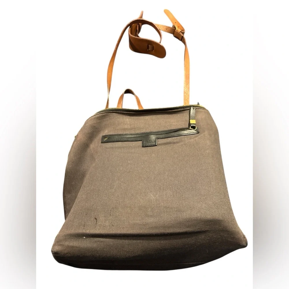 Madewell zip top transport carry all Black Leather Tote Bag monogram initials